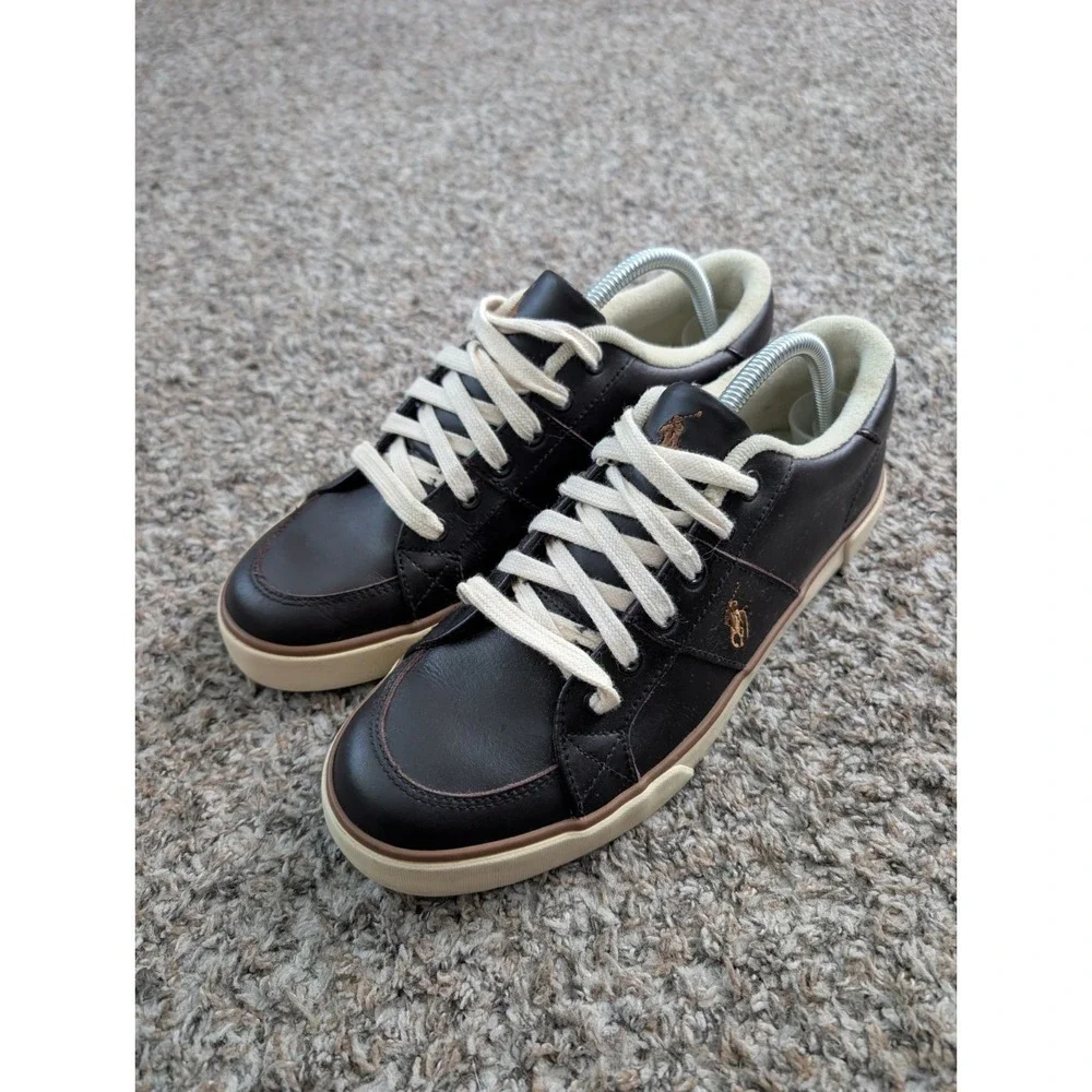 Polo Ralph Lauren Men's Size 9D Brown Leather Low Top Skate Sneakers Pony Logo